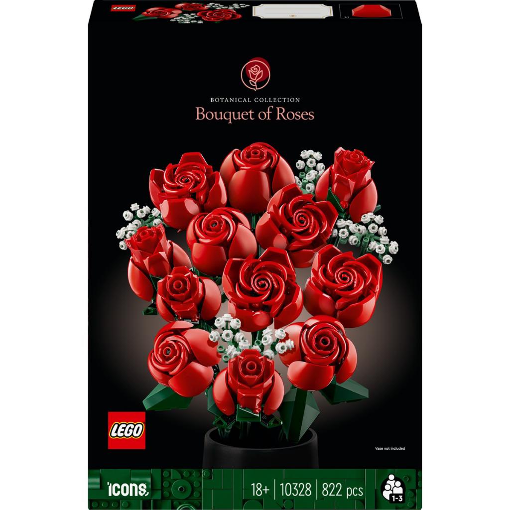 LEGO® Icons Gül Buketi 10328 - Yetişkinler için Dekoratif, Koleksiyonluk ve Sergilenebilir Yaratıcı Çiçek Model Yapım Seti (822 Parça)