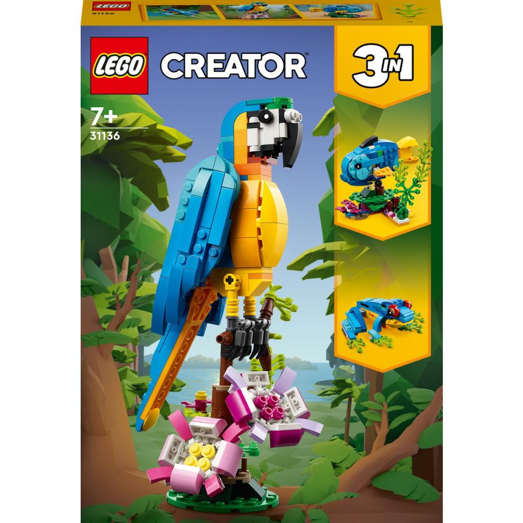 LEGO® Creator Egzotik Papağan 31136 - 7 Yaş ve Üzeri Çocuklar için Papağan, Balık ve Kurbağa Modelleri İçeren Yaratıcı Oyuncak Yapım Seti (253 Parça)
