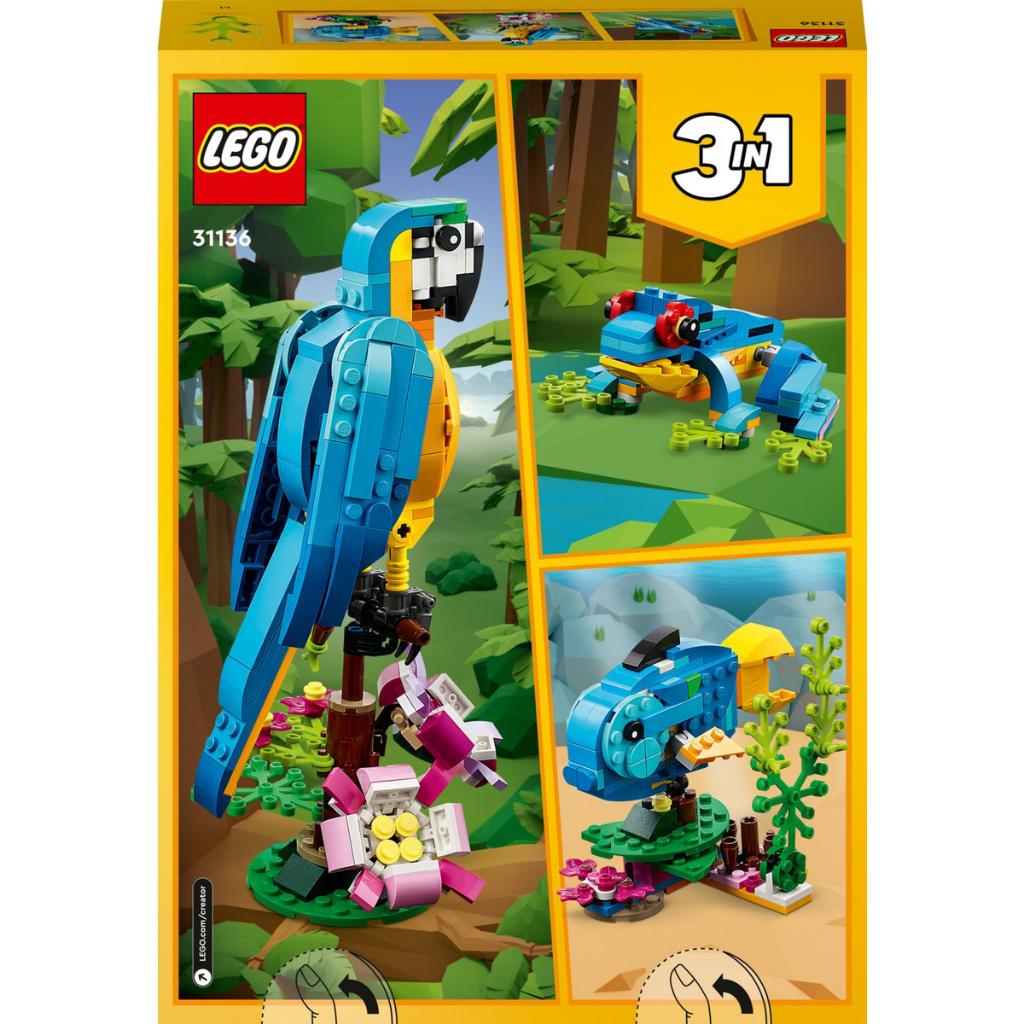 LEGO® Creator Egzotik Papağan 31136 - 7 Yaş ve Üzeri Çocuklar için Papağan, Balık ve Kurbağa Modelleri İçeren Yaratıcı Oyuncak Yapım Seti (253 Parça)